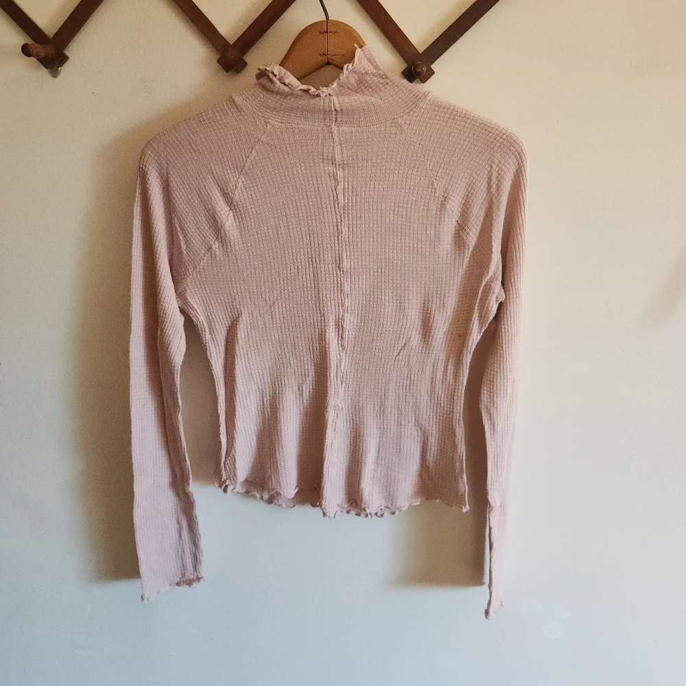 Intimately Free People Pink Ruffled Mock Neck Thermal Top Lightweight Small - Picture 6 of 7